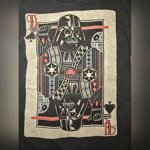 Small Mens Star Wars Black and Gray Darth Vader Playing Card Tee, Used